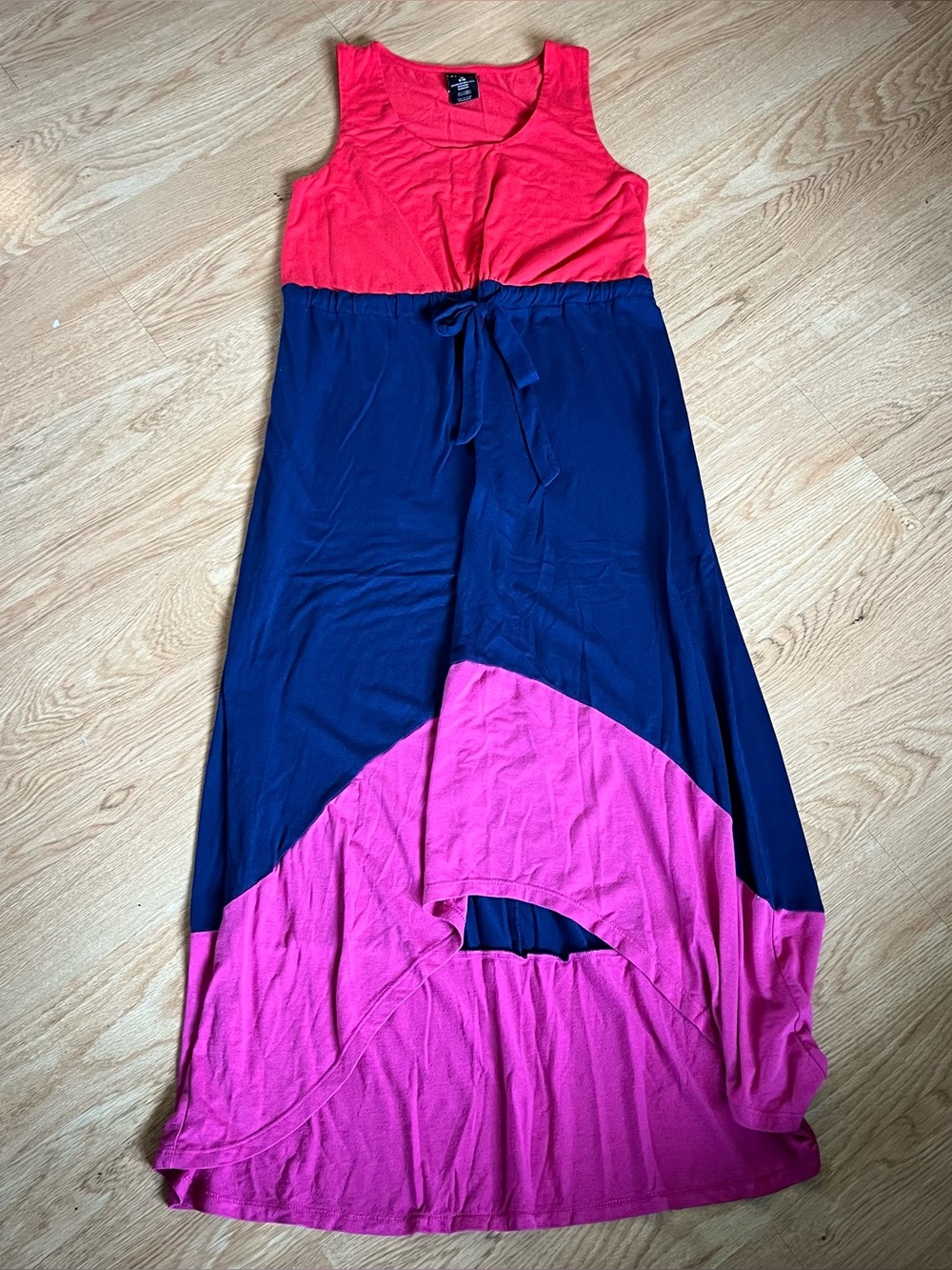 George Women's Colorblock Knit Maxi Dress M Pink/Blue Sleeveless Tie Waist